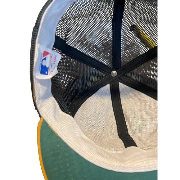 Oakland Athletics Baseball Trucker Hat Green & Yellow Large Mesh Snapback Cap - Picture 10 of 10
